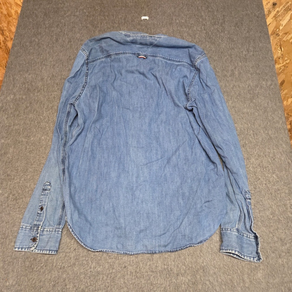 Tommy Hilfiger Denim Shirt Mens Large Blue Long Sleeve Dual Pocket Workwear - Picture 7 of 7